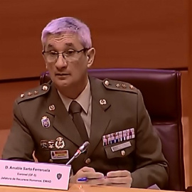 El coronel Amable Sarto, de la Jefatura de Recursos Humanos del Estado Mayor de la Defensa (EMAD), este lunes en el Senado.