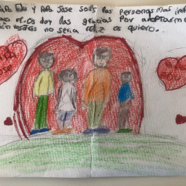 Dibujo realizado por los hijos de Eduardo Aguayo, en el que agradecen a sus padres haberles adoptado.