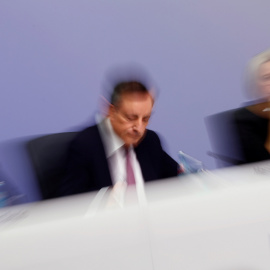 El presidente del BCE, Mario Draghi, durante la rueda de prensa habitual tras la reunión del Consejo de Gobierno de la entidad, en Fráncfort. REUTERS/Kai Pfaffenbach