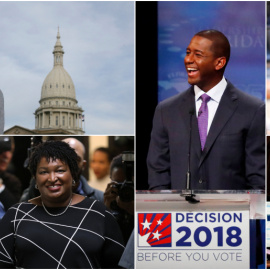 De izquierda a derecha y de arriba a abajo, los candidatos demócratas Rashida Tlaib, Andrew Gillum, Ilhan Omar, Stacey Abrams, y Christine Hallquist. REUTERS/AFP