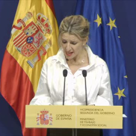 Yolanda Díaz, emocionada al anunciar la retirada de la Medalla al Mérito en el Trabajo a Franco