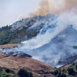 Vista del incendio forestal que comenzó el sábado en la isla de Gran Canaria . EFE/Angel Medina