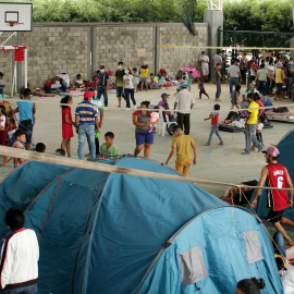 Migrantes venezolanos en un centro de integración ciudadana de Arauquita, localidad fronteriza y perteneciente al departamento de Arauca (Colombia).