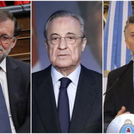 De izquierda a derecha: Mariano Rajoy, Florentino Pérez y Mauricio Macri.