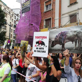 Momento de la concentración antitaurina en Bilbao. D.A