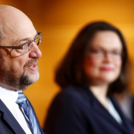 Martin Schulz y Andrea Nahles, en Berlín. / AFP