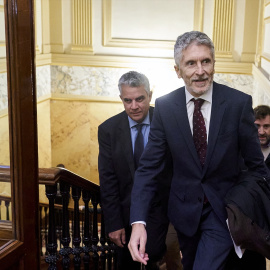 El ministro del Interior, Fernando Grande-Marlaska (d), a su llegada al Congreso de los Diputados, el 8 de noviembre de 2022.