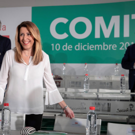 La secretaria general del PSOE-A y presidenta andaluza en funciones, Susana Díaz, recibe los aplausos de los miembros del Comité Director del partido, el máximo órgano entre Congresos. EFE/Julio Muñoz