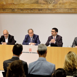 Roda de premsa durant la presentació d'Identicat, amb el president català, Quim Torra, i el conseller de Polítiques Digitals i Administració Pública, Jordi Puigneró.