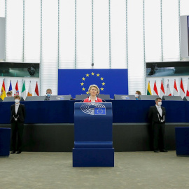 La presidenta de la Comisión Europea, Ursula von der Leyen, este miércoles en Estrasburgo.