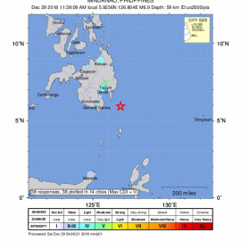 Epicentro del terremoto de magnitud 6,9 que ha sacudido el mar en el sur de Filipinas./ EFE