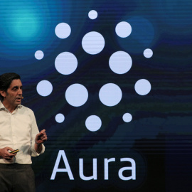 El presidente de Telefonica, Jose Maria Alvarez-Pallete, durante la presentación de Aura en Barcelona. REUTERS/Sergio Perez