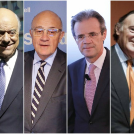 Los presidentes de los seis mayores bancos: Ana P. Botín (Santander), Francisco González (BBVA), Josep Oliú (Sabadell), Jordi Gual (Caixabank), Pedro Guerrero (Bankinter), y José Ignacio Goirigolzarri (Bankia). EFE/REUTERS