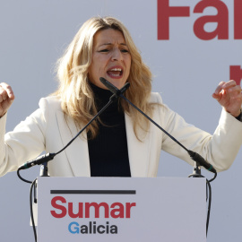 Yolanda Díaz durante su intervención en un mitin de Ferrol