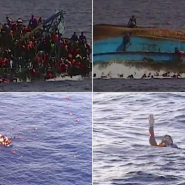 Imágenes del naufragio del 11 de octubre de 2013 cerca de Lampedusa, en el que murieron 268 personas, entre ellas 60 niños.- CAPTURAS VÍDEO DE 'L'EXPRESO'