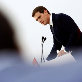 El líder de Ciudadanos, Albert Rivera, durante la rueda de prensa posterior a la reunión de Comité Permanente del partido celebrada hoy en Madrid. EFE/Mariscal