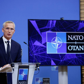 Jens Stoltenberg, secretario general de la OTAN, en la rueda de prensa tras la cumbre con el FMI y el Banco Mundial en Marrakech (Marruecos) este 11 de octubre de 2023.