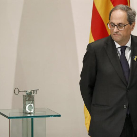 El presidente de la Generalitat, Quim Torra, durante una comparecencia en el Palau. (ANDREU DALMAU | EFE)