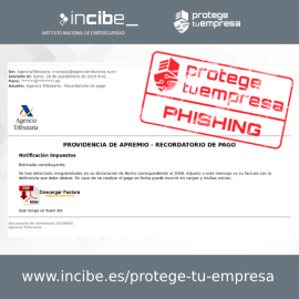 Pantalla del correo fraudulento proporcionada por INCIBE.