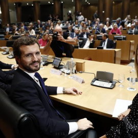 (Izq a der) El portavoz del PP en el Senado, Javier Maroto, junto al secretario general del Partido Popular, Teodoro García Egea, el presidente del partido, Pablo Casado, y la actual portavoz del PP en el Congreso, Cayetana Álvarez de Toled