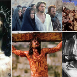 Imágenes de las películas 'Jesús de Nazaret', 'La última tentación de Cristo', 'La historia más grande jamás contada', 'La pasión de Cristo', e 'Intolerancia'.