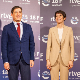 Los candidatos del BNG y PSdeG, Ana Pontón y José Ramón Gómez Besteiro, a su llegada al debate de RTVE, en Santiago de Compostela, a 14 de febrero de 2024.