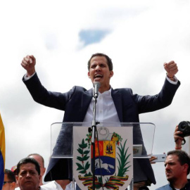 Juan Guaidó, este miércoles en Caracas. CARLOS GARCÍA RAWLINS (REUTERS)