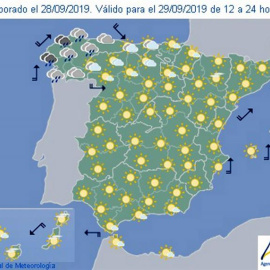 Mapa significativo elaborado el 28/09/2019. Válido para el 29/09/2019 de 12 a 24 horas. EFE/Aemet