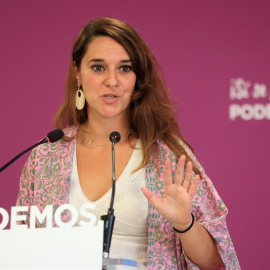 La portavoz de la ejecutiva de Podemos, Noelia Vera, en rueda de prensa / EFE