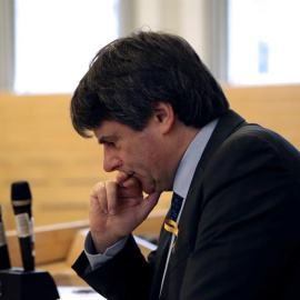 El expresidente catalán Carles Puigdemont antes de pronunciar una conferencia en la Universidad de Helsinki. EFE/Juanjo Galán