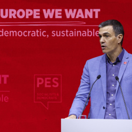 Pedro Sánchez, pronuncia un discurso durante el Congreso Electoral del Partido Socialista Europeo (PSE), en Roma, Italia. 2 de marzo de 2024.