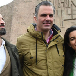 Los dirigentes de Vox Santiago Abascal, Javier Ortega Smith y Rocío Monasterio. / EFE