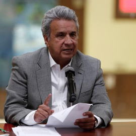 El presidente de Ecuador, Lenín Moreno,en una rueda de prensa este vienres, en Quito (Ecuador). EFE