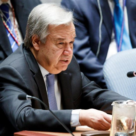 El secretario general de la ONU, Antonio Guterres, interviene en el Consejo de Seguridad tras el ataque de EEUU contra Siria. / EFE