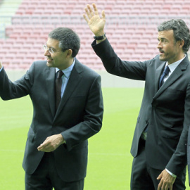 Zubizarreta, Bartomeu y Luis Enrique, el día de la presentación del técnico. EFE