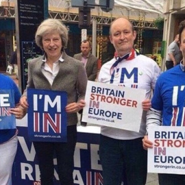 Theresa May hace campaña para permanecer en la UE. Fotografía: Twitter