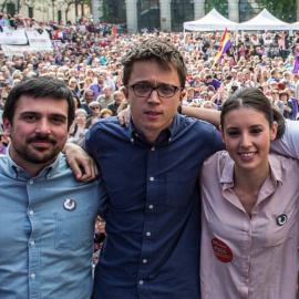 Lorena Ruiz-Huerta, Ramón Espinar, Iñigo Errejón, Irene Montero e Pablo Iglesias. Podemos