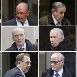 De izquierda a derecha y de arriba a abajo: Miguel Blesa, Rodrigo Rato, Luis Blasco, Jesús Pedroche, Arturo Fernández, José Manuel Fernández Norniella, Ricardo Romero de Tejada, José Ricrdo Martínez Castro, Javier López de Madrid, Ildefondo