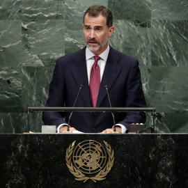 El rey Felipe VI durante su intervención en la Asamblea General de la ONU. REUTERS/Eduardo Munoz