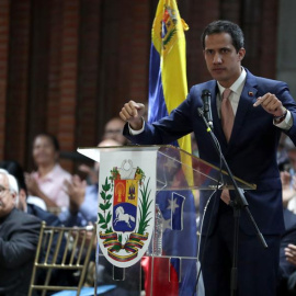 Guaidó, este lunes en Caracas. EFE/ Rayner Peña