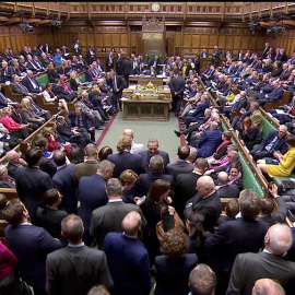 03/04/2019- Imagen de la señal de televisión del debate en el Parlamento británico. REUTERS