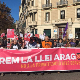 Pancarta de la manifestació contra la Llei Aragonès. EUROPA PRESS.