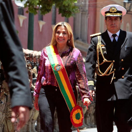 La presidenta interina de Bolivia, Jeanine Añez, en un acto en La Paz. (MANUEL CLAURE | REUTERS)