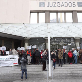 Un momento de la concentración convocada por la asociación "Derecho a Morir Dignamente" en apoyo a Ángel Hernánde frente a los juzgados de Madrid. (KIKO HUESCA | EFE)