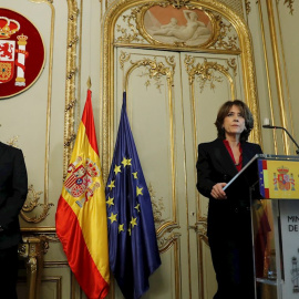 Dolores Delgado, durante su intervención en el acto toma de posesión del nuevo ministro de Justicia, Juan Carlos Campo,  en el Palacio de Parcent. EFE/Ballesteros