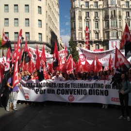 Trabajadores de telemarketing durante la huelga del 6 de octubre en Madrid / CCOO TRANSCOM MADRID