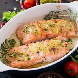  Salmón con miel y limón al horno.