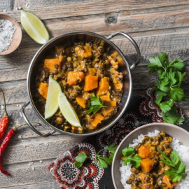 Lentejas con calabaza y curry.