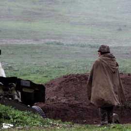 Artillería armenia en Martakert, Nagorno-Karabaj. EFE/VAHRAM BAGHDASARYAN