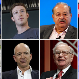 De izd. a der. y de arriba abajo:  Bill Gates, Mark Zuckerberg, Carlos Slim, Larry Ellison, Amancio Ortega, Jeff Bezos, Warren Buffett y Michael Bloomberg / REUTERS